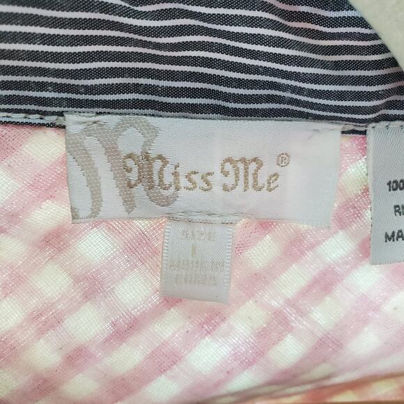 Miss Me Womens Pink Gingham Lace Embroidered Western Pearl Snap Shirt Size Large - Picture 3 of 8